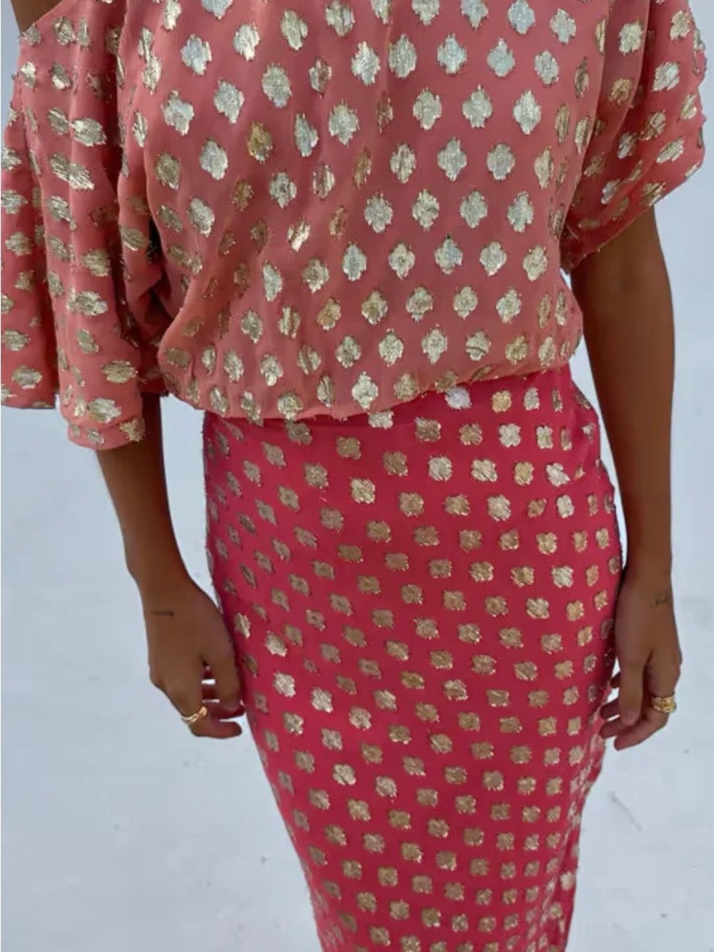 Never Fully Dressed Pink and Cream Printed Two-Piece Dress - Picture 2 of 6